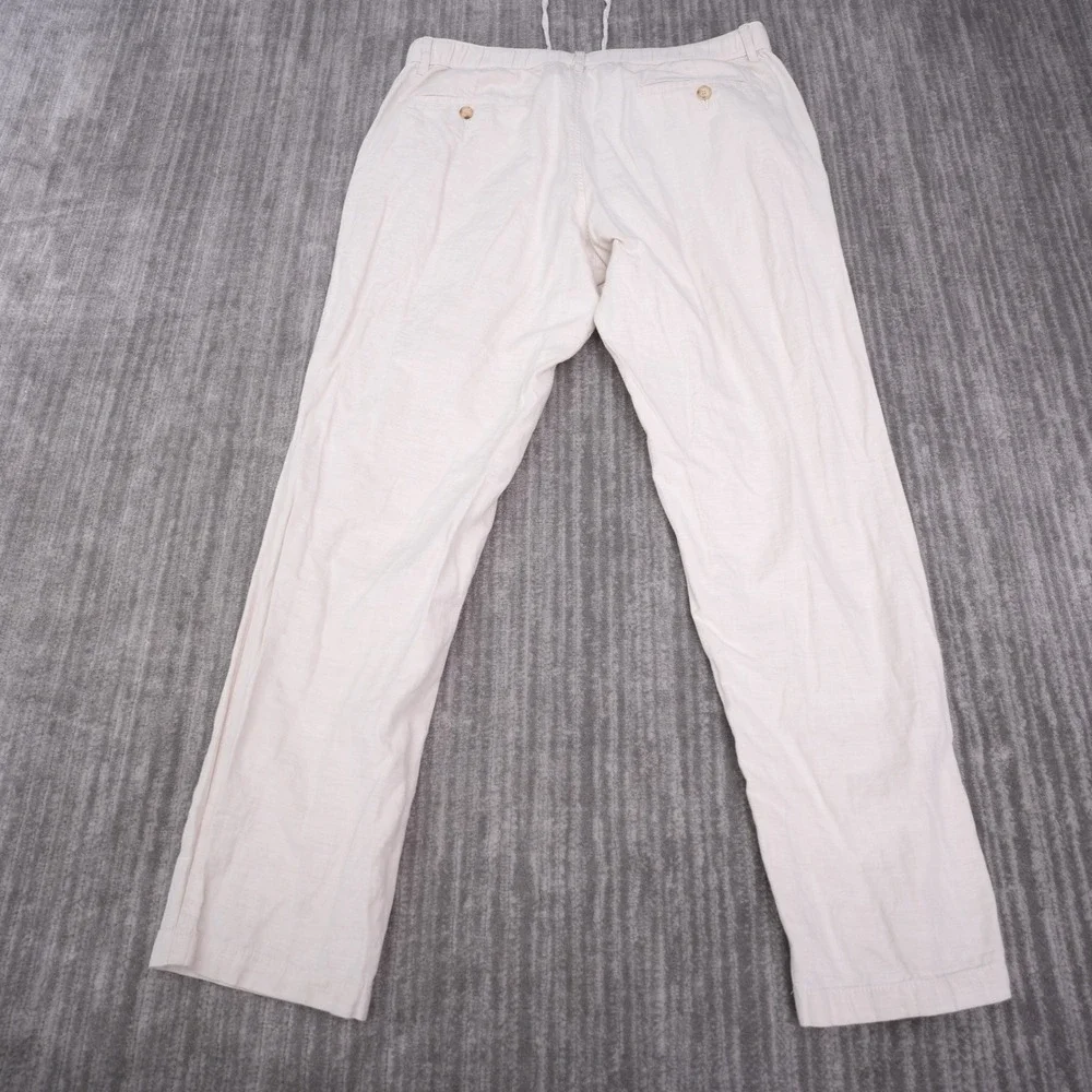 Uniqlo Linen Blend Pants Mens L Beige Excellent Drawstring Straight Leg Trousers